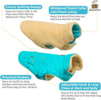 Queenmore Warm Dog Coat, Cold Weather Puffer Dog Coat Vest, Quilting Winter Pet Jacket Ultra Thick Plush Fleece Lining Pet Clothes for Dogs with Storage Pockets (Light Blue,X-Large)