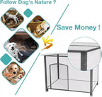 Feral Dog House Outdoor,Anti Bite Iron Frame Dog Kennel,Wood Warm Pets Home,Insulated Weatherproof Outside Shelter for Feral Animal (43.3" (L) x 29.4" (W) x 33.4" (H)-Grey-in)