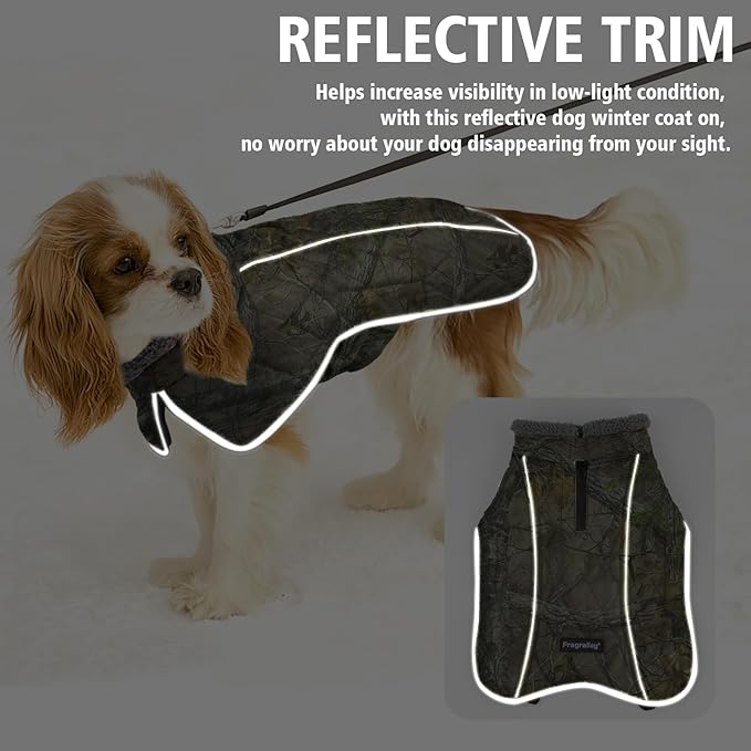 Fragralley Dog Coat Large, Waterproof Dog Jacket with Warm Fleece Lining, Adjustable Reflective Dogs Winter Coat, Turtleneck Pet Coats for Cold Weather (Reed Camouflage XXL)