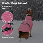 IECOii Dog Cold Weather Coats - Reflective, Adjustable & Windproof Snow Jacket for French Bulldog & Corgi, Waterproof Warm Vest with Fleece Lining for Outdoor Adventures, Pink, Size L