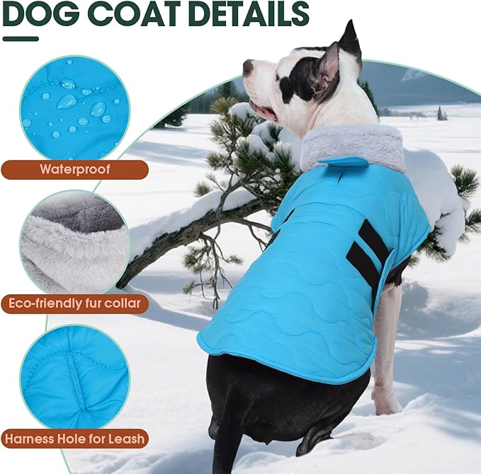 Kuoser Large Dog Coat, Winter Waterproof Dog Jackets for Large Dogs, Doggie Vest with Leash Hole, Cold Weather Coats Pet Snow Jacket for Labrador Beagle, Blue XXL