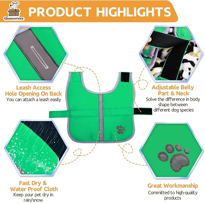 Queenmore Dog Winter Coat, Cold Weather Fleece Jacket for Dogs, Waterproof Reflective Reversible, for Small, Medium and Large Dogs (Green, M)