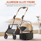 Dog Stroller with 4 Wheels, Folding Pet Stroller for Small, Medium Dogs and Cats up to 50lbs, Detachable Carrier, Storage Basket, Car Seat 3 in 1 Multifunctional (Brown‌)