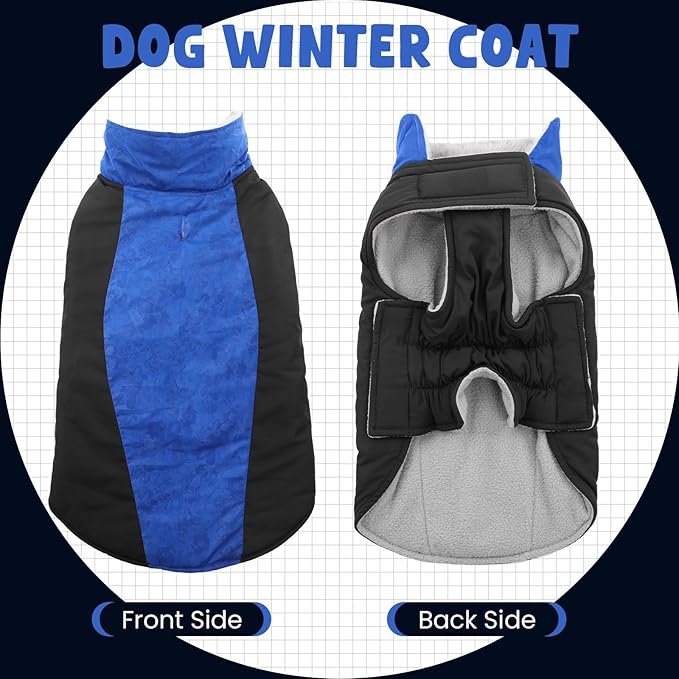 Warm Dog Coat,Waterproof Jacket in Winter Adjustable and Reversible Doggy Fleece Outfit,Thick Clothes with Foldable Collar for Puppy in Cold Days,S RoyalBlue