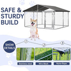 Outdoor Dog Enclosure Heavy Duty Dog Kennel House Mesh Dog Big Cage Pet Kennel Steel Fence with Secure Lock(118”x 118”)