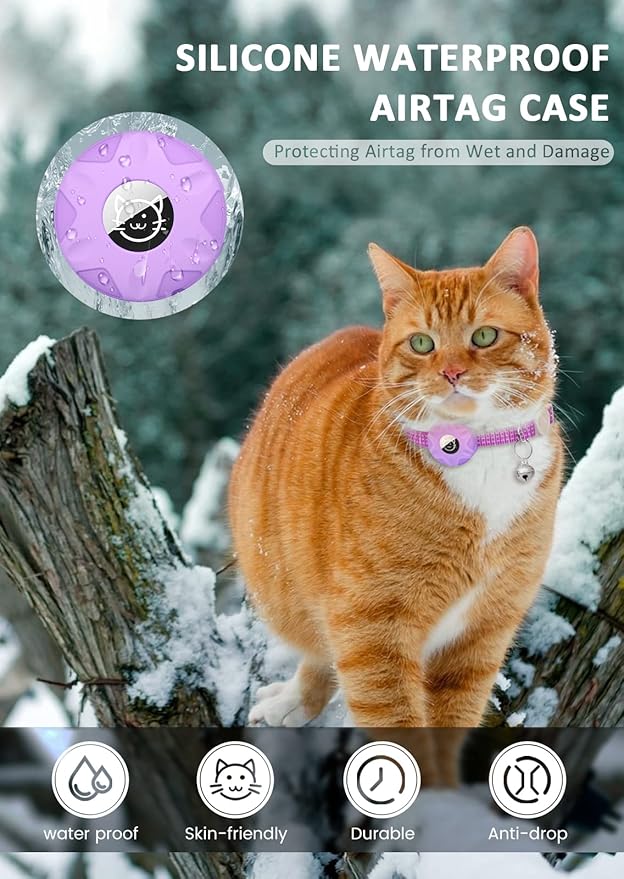 Apple AirTag Cat Collar, GPS Tracker Kitten Collar with Reflective Breakaway Holder and Bell, Lightweight for Cats & Kittens (Purple)