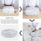 Dog Bed, Cat Calming Bed, Faux Fur Pillow Pet Donut Cuddler Round Plush Bed for Large Medium Small Dogs and Cats (Light Grey, 49.0" L x 38.0" W x 7.0" Th)