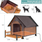 Insulated Dog House with Heating Pad, Weatherproof Outdoor Kennel for Large Dogs, Chew-Resistant Iron Frame & Asphalt Roof (Wood-H, XL)