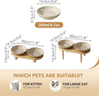 Raised Ceramic Wide Whisker Friendly Cat Dishes, Anti-Slip Food& Water Bowl with 2 Style Stand Adjustable Pet Bowl Set(2Dish+Stand, Vintage Latte)