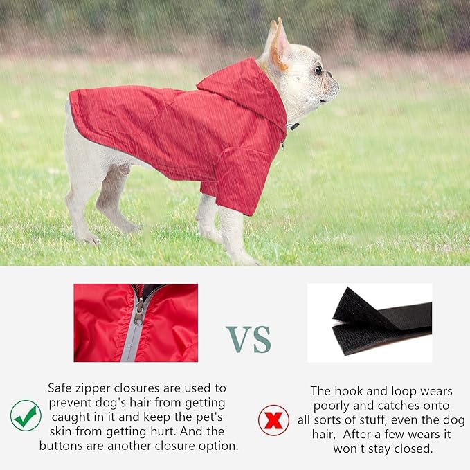 Dog Raincoat Dogs Waterproof Reversible rain Jacket Dog Small Medium Breeds Reflective Zipper Storage Pocket Harness Hole - Red - XXL