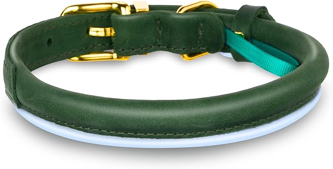 OOPSDOGGY Reflective Rolled Leather Dog Collar Adjustable Soft Padded Pet Collar for Small Medium Large Breed Dogs (Green, L, 14"-18")