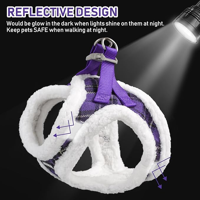 GAMUDA Small Dog Harness Collar and Leash Set, Step in No Chock No Pull Soft Mesh Adjustable Dog Vest Harnesses Plaid Reflective for Dogs Puppy Cats Kitten Rabbit (Warm Purple, XL)