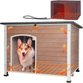 GUTINNEEN Heated Dog House Outdoor 43.3" Large Dog Kennel with Metal Frame Insulated Dog Crate Cage for Large Dogs Outside with Heater and Insulated Liner, Light Brown
