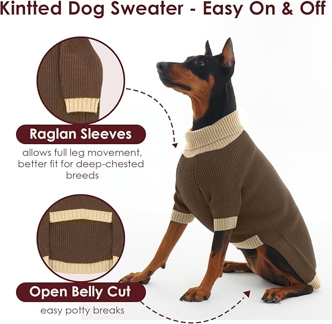 Great Dane Dog Sweater XXXXXL, Warm Stretchy Dog Sweater with Harness Hole, Christmas Sweaters for Extra Large Dogs Boy Girl, Winter Turtleneck Pet Clothes Holiday Outfit, Brown 5XL