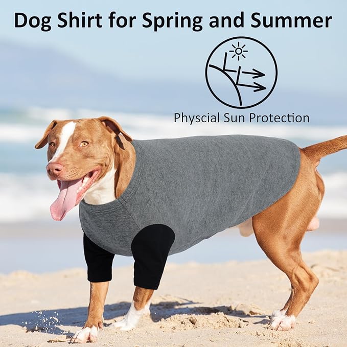 2 Pack Large Dog Shirts for Summer - Stretchy Breathable Cotton T-Shirt for Dogs, Protect Skin Easy On and Off Clothes for French Bulldog, Pug, Daily Wear, Park, Travel, Beach, GreyBlack