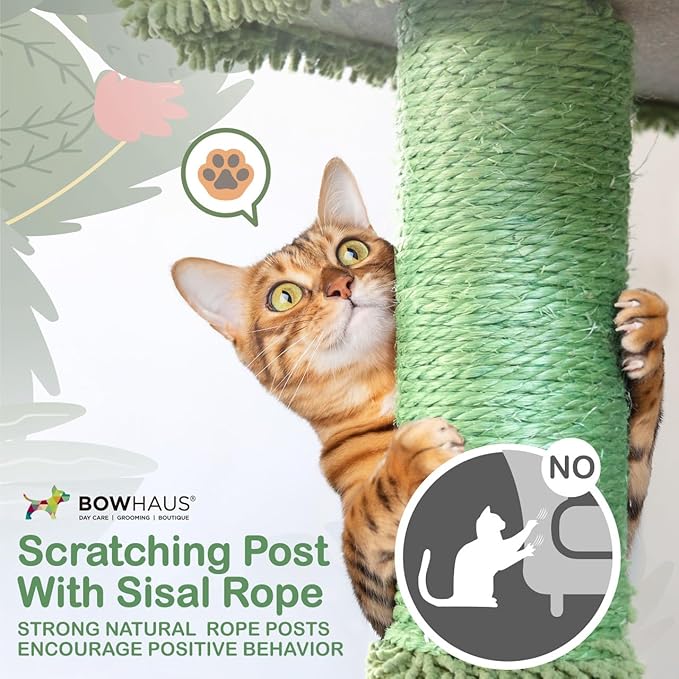 CAPHAUS Cactus Cat Tree for Indoor Cats, Cute 58-Inch Cat Climbing Play Tower with Top Perch for Large Cats Kittens, Multi-Level Cat Activity Tree with Scratching Posts, Hammock, Cat Cave Condo