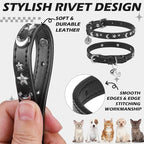 EXPAWLORER Halloween Leather Cat Collar - Adjustable Pet Collar with Rivet Spike for Girl Boy Cats, Punk Accessories with Bell & Durable D-Ring, Star & Moon