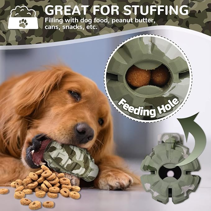 Dog Toys for Aggressive Chewers Large Breed, for German Shepherd, Indestructible Interactive Treat Dog Toys for Large Medium Breeds, Food Grade & Tough Rubber, Fun to Chew, Chase and Fetch (Camo)