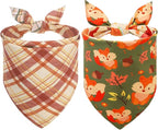 SCENEREAL Fall Dog Bandanas 2 Pack, Puppy Thanksgiving Orange Squirrel Triangle Bibs Handkerchief, Reversible Holiday Dog Bandana for Boy and Girl, Premium Pet Scarf for Small Medium Large Dogs XL