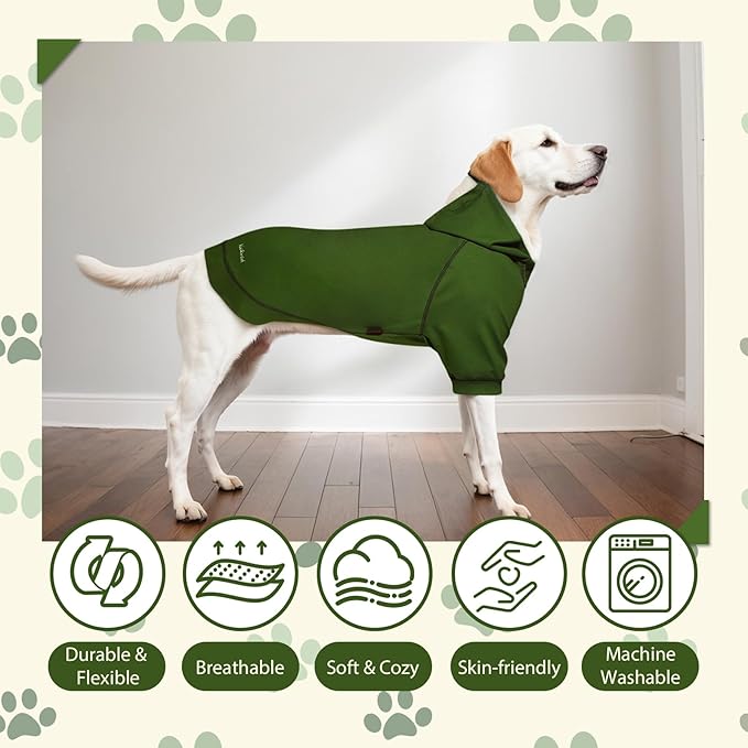 Basic Dog Hoodie, Premium Dog Sweater Pullover, Soft & Comfy Cotton Pet Clothes Hoodies with Hat and Leash Hole, Doggy Puppy Sweatshirt Coat for Small Medium Large Dogs - Army Green (Medium)
