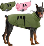 ASENKU Extra Warm Dog Coat - Winter Jacket with Fleece, Reflective, Adjustable, Zippered Leash Hole for Large Dogs (Green, 3XL)