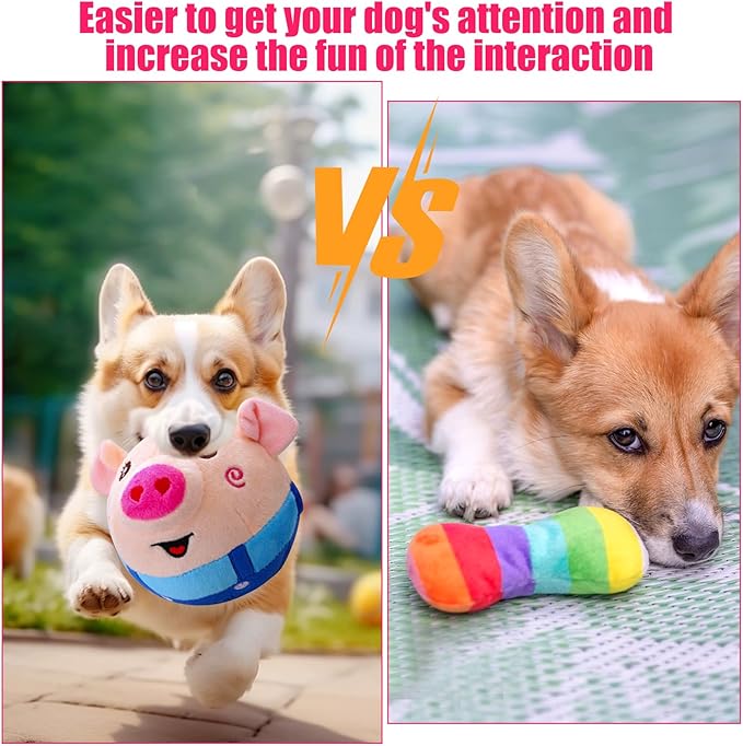 Interactive Dog Ball - Self Moving Plush Pet Toy with Music & Remote Control - Keeps Small/Medium/Large Dogs Busy (Blue Pig)