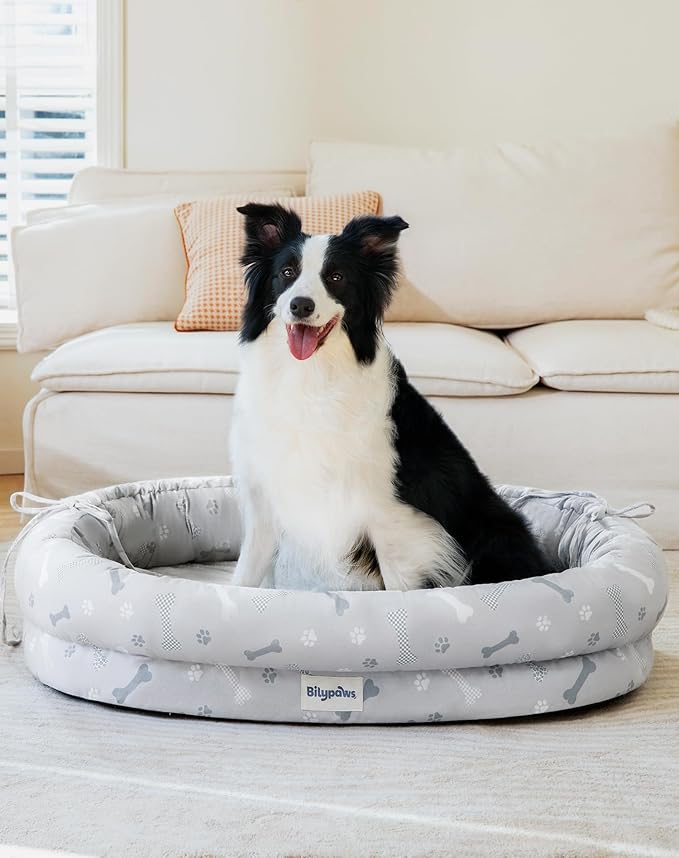 Orthopedic Dog Bed for Large Dogs, Pet Sofa Bed with Egg Crate Foam, 4-Sided Bolster, Removable Washable Cover & Anti-Slip Bottom, X-Large Beige Bone