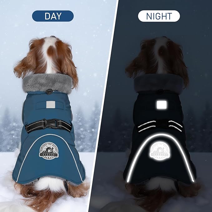 KYEESE Waterproof Dog Coat, Windproof Warm Winter Jacket with Leash Hole, Reflective Cold Weather Dog Coats for Small Dogs, Outdoor Pet Coat Cozy Puppy Jacket Thick Fleece Lined, Navy Blue, Small
