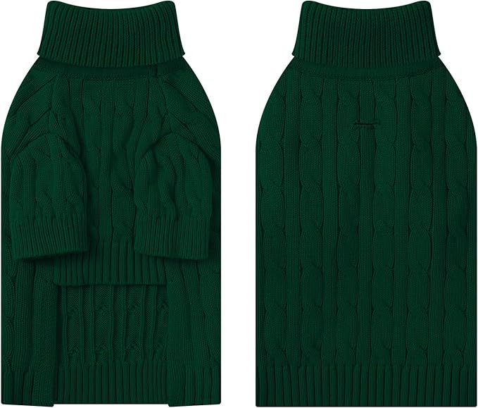 Small Dog Thermal Pullover Sweater, Classic Turtleneck Cable Knitwear Dog Clothes for Cold Weather Warm Pet Clothes for Chihuahua, Bulldog, Dachshund, Pug Green XX-Large