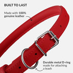CollarDirect Rolled Leather Dog Collar, Soft Padded Round Puppy Collar, Handmade Genuine Leather Collar Dog Small Large Cat Collars 13 Colors (11-14 Inch, Red Smooth)