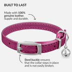 CollarDirect Leather Cat Collar with Bell - Kitten Collar, Small and Big Cat Strap for Boy Cats, Girl Cats with Safety Elastic Strap (Neck Fit 8"-11", Pink)