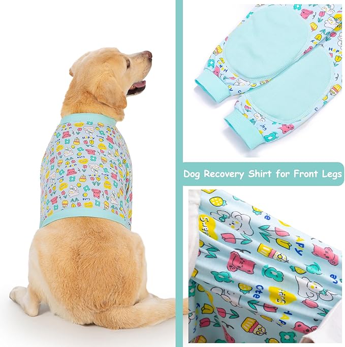 Dog Recovery Shirt for Front Legs, Dog Elbowpads Sleeve Protect Dogs Elbows Arms,Stop Licking Joints After Surgery, Help with Injury Healing Covers The Wound, Cone Alternatives (Blue, XL)