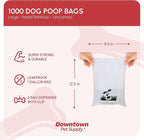 Downtown Pet Supply Unscented Poop Bags for Dogs with Dispenser, 1000 Count - Leak-Proof Dog Waste Bags and Bone-Shaped Dog Poop Bags Holder for Leash - Pastel Rainbow, 12.5" x 8.5"