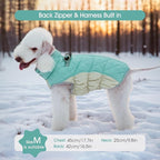 FUAMEY Dog Coat for Medium Dogs,Waterproof Dog Winter Jacket with Harness Built in Puppy Cold Weather Coats Reflective Pet Vest with Zipper Warm Fleece Dogs Snowsuit Windproof Mint Green M