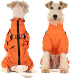 Mile High Life Waterproof Dog Raincoat, Full Coverage Small Dog Rain Coat with Harness, Adjustable 4 Legs Puppy Rain Jacket with Reflective Strip and Elastic Cuffs (Orange, XS Back Length 11.4")