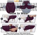 Lelepet Warm Dog Coat Waterproof Dog Jacket for Medium Dogs Reflective Fleece Vest with Adjustable Buckle Hook & Loop Windproof Cold Weather Coats for Small Medium Large Dogs, Dark Purple, M