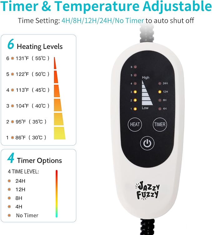 Pet Heating Pad, 6 Adjustable Temperature Indoor Heated Pad with Timer, for Cats and Dog with Chew Resistant Cord (M: 28" x 16")