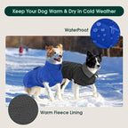Kuoser Dog Coat, Extra Warm Dog Jacket Windproof Dogs Cold Weather Coats for Large Dogs, Fleece Lining Turtleneck Puppy Snowsuit Reflective Adjustable Pet Winter Clothes Christmas, Blue L