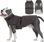 Kuoser Dog Coat Warm Fleece Lining Turtleneck Dog Jacket with Harness Built-in, Adjustable Windproof Cold Weather Coats with Quick Release Buckle Pet Winter Snowsuit for Large Dogs, Grey XL