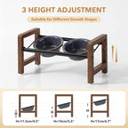 6.3inch Ceramic Adjustable Raised Double Bowls Set with Stand, 3 Heights Elevated, 2 Placement Options,Food and Water Bowls for Adult Cat Small and Medium Dog(Reactived Glaze -Grey)