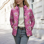 LIZALIG Women's Cropped Puffer Jacket Lightweight Floral Print Long Sleeve Padded Quilted Puffy Cardigan Coat