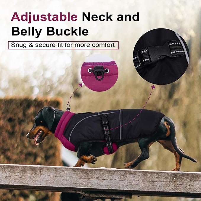 Lelepet Dachshund Coat Warm Dog Winter Coat Waterproof Dog Jacket with Fleece Lining, Reflective Outdoor Dachshund Snowsuit with Leash Hole Adjustable Neckline,Coats for Small Medium Dogs,Purple, S