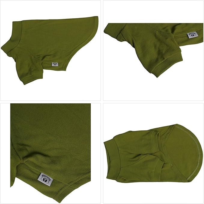 Lovelonglong Ribbed Dog T-Shirt Cotton Knitted Dog Sweaters for All Season Pet T-Shirts for Large Medium Small Dogs Olive Green XS