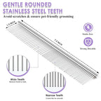 Large Dog Slicker Brush & Comb Set with Leather Sleeves - Long Pin Deshedding Brush for Golden Retrievers, Poodles, Doodles & Thick Coats, Wood Handle Pet Grooming Kit for Dogs, Cats. Purple