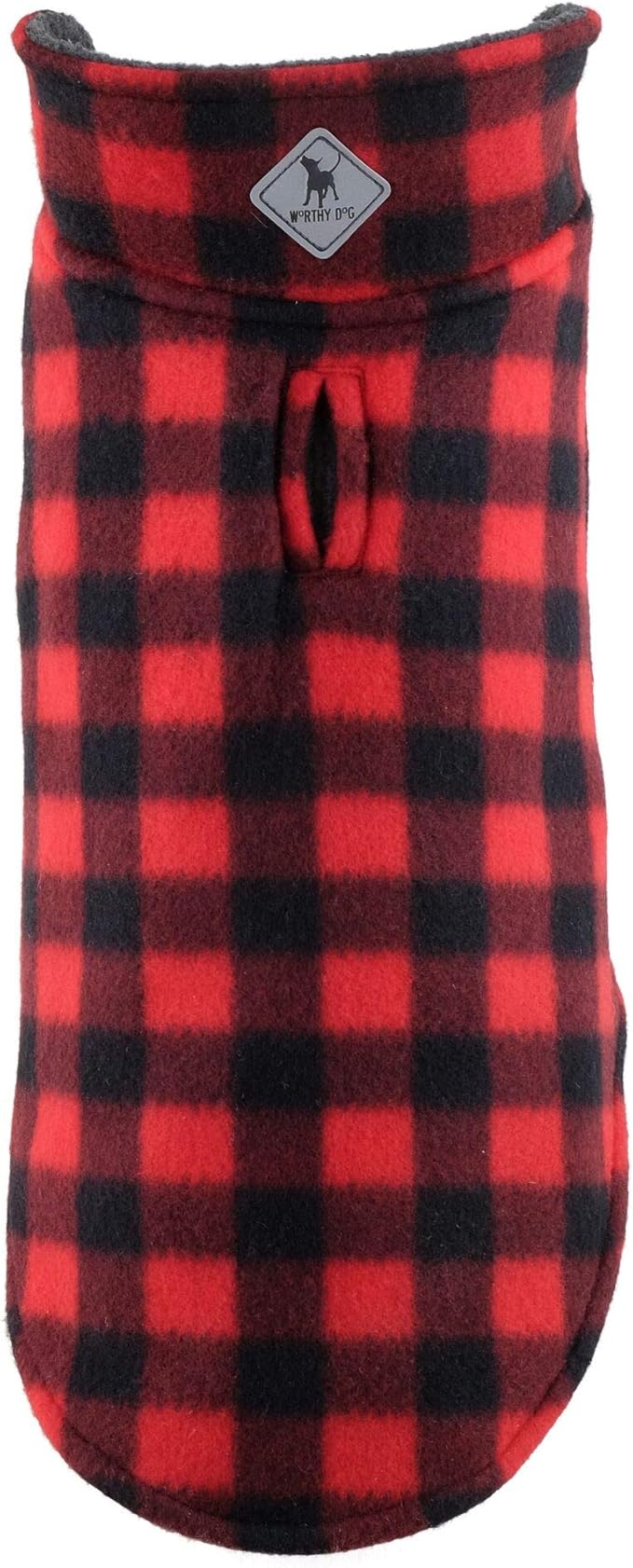 The Worthy Dog Fargo Fleece Buffalo Dog Jacket, Adjustable Reversible with Harness Hole, Wind-Resistant, Winter Outdoor Clothes for Pets, Red - 22''
