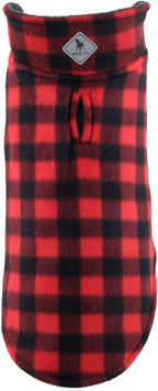 The Worthy Dog Fargo Fleece Buffalo Dog Jacket, Adjustable Reversible with Harness Hole, Wind-Resistant, Winter Outdoor Clothes for Pets, Red - 24''