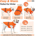 Extra Large Dog Coat, Warm Dog Winter Jacket, Waterproof Dogs Snowsuit with Foldable High Collar, Reflective Strips, Adjustable Hook & Loop Closure - Ideal for Cold Weather - Orange 4XL