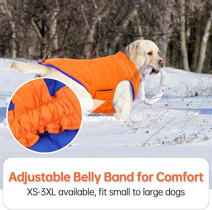 Lelepet Reversible Dog Coat Waterproof Dog Jacket Windproof Puffer Vest for Winter Warm Lightweight Coats for Large Dogs Adjustbale Hook & Loop Pet Apparel with Leash Hole, Boxer, Weimaraner, 2XL