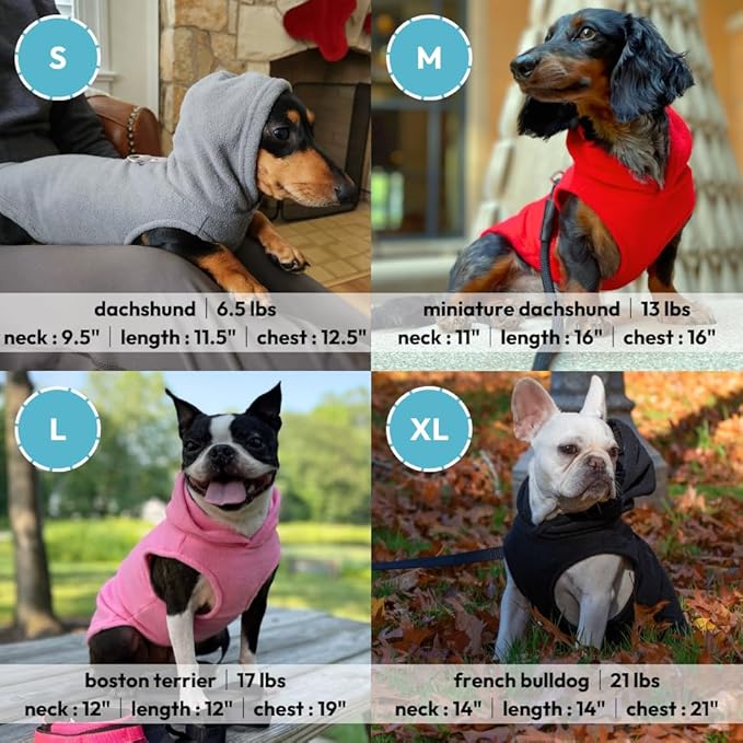 Gooby Fleece Vest Hoodie Dog Sweater - Black, Medium - Warm Pullover Dog Hoodie with O-Ring Leash for Small to Medium Dogs