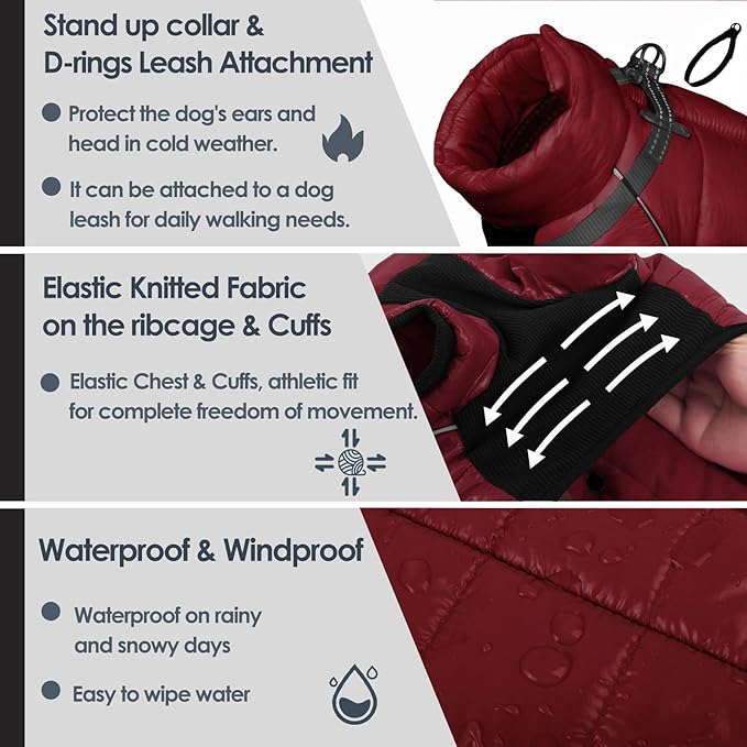 AOFITEE Dog Coat, Waterproof Dog Winter Jacket, Warm Fullbody Small Dogs Snowsuit, Winter Coat for Small Dogs, Zip Up Pet Puffer Jacket Fleece Vest, Outdoor Reflective Pet Snow Jackets, Christmas Red